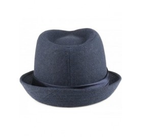 Fedoras Men's Wool Felt Fedora Hat with Satin Hat Band - Navy - CS185QETQ35 $20.85