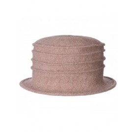 Fedoras Women's Elegant Flower 100% Wool Trimmed Wool Cloche Winter Hat - Khaki - C518IWGCICX $13.89