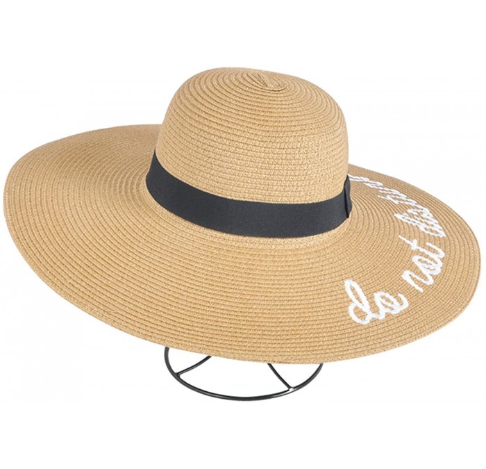Sun Hats Womens Embroidery Large Brim Floppy Foldable Summer Sun Hat Straw Beach Hat - Khaki - CN18DXXSYYA $29.74