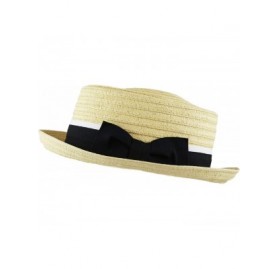 Fedoras Unisex Summer Paper Straw Short Brim Porkpie Hat - Natural - CX17Z3K7HSM $14.06