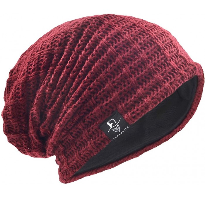 Skullies & Beanies Men's Slouchy Beanie Knit Crochet Rasta Cap for Summer Winter - Check-claret - CH12O85OZ9G $25.15