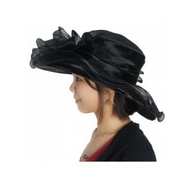 Sun Hats Women Race Hats Organza Hat with Ruffles Feathers - Black - C6187W5DR2N $20.71