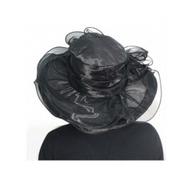 Sun Hats Women Race Hats Organza Hat with Ruffles Feathers - Black - C6187W5DR2N $20.71