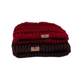 Skullies & Beanies Winter Warm Soft Thick Stretch Trendy Cable Knit Skully Beanie Cap (Set of Two) - Burgundy & Dark Brown - ...