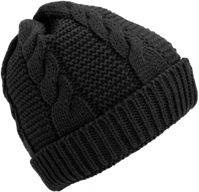 Skullies & Beanies Ladies/Womens Cable Knit Fleece Lined Winter Beanie Hat - Black - CJ120EELI2R $18.15