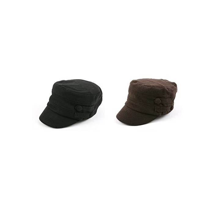 Newsboy Caps Women's Military Cadet Style Winter Hat P241 - 2 Pcs Blk+brn - CC11SED3M25 $64.63