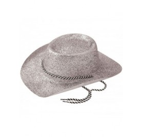 Cowboy Hats Mens Womens Glitter Cowboy Cowgirl with Cord Hat Adults Party Headwear Accessory One Size Fits Most - Silver - CZ...