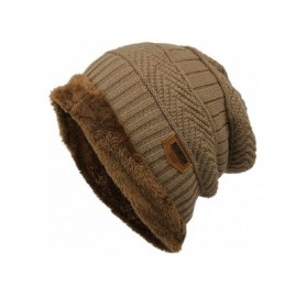 Skullies & Beanies Men's Winter Knit Skull Cap Wool Warm Slouchy Beanies Hat Scarf Set - Khaki - CZ12NGB5ZKT $8.04