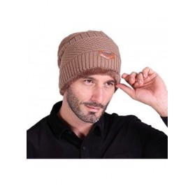 Skullies & Beanies Men's Winter Knit Skull Cap Wool Warm Slouchy Beanies Hat Scarf Set - Khaki - CZ12NGB5ZKT $8.04