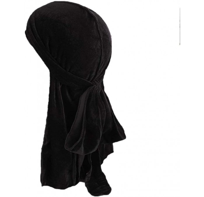 Skullies & Beanies Velvet Men's Women's Du-Rag-Premium Quality-Wave Cap-Durag Headwrap 360 Waves Long Straps - Black - CK18LE...