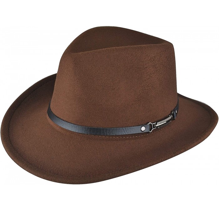Fedoras Womens Felt Fedora Hat- Wide Brim Panama Cowboy Hat Floppy Sun Hat for Beach Church - Coffee 4 - CE18UO5WKQH $30.49