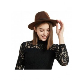 Fedoras Womens Felt Fedora Hat- Wide Brim Panama Cowboy Hat Floppy Sun Hat for Beach Church - Coffee 4 - CE18UO5WKQH $10.40
