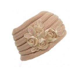 Cold Weather Headbands Women's Floral Knitted Headband Sequins Satin Headwrap - Peach. - CK12GUFW391 $16.75