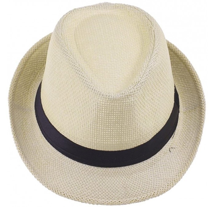 Sun Hats Women Fedora Trilby Beach Sun PP Braid Straw Panama Hat Khaki - C011JXSHGP9 $11.56