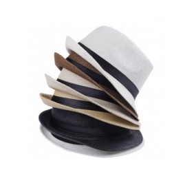 Sun Hats Women Fedora Trilby Beach Sun PP Braid Straw Panama Hat Khaki - C011JXSHGP9 $18.16