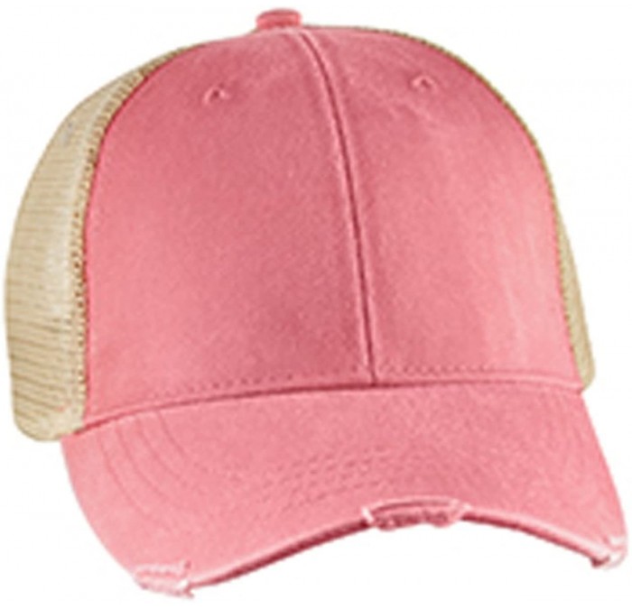 Baseball Caps Monogrammed Distressed Trucker Hat Coral - CQ12O254DRH $40.27