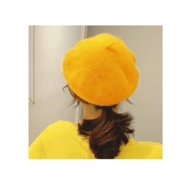 Berets Wool Beret Hat-Solid Color French Style Winter Warm Cap for Women and Girls- Lady Casual Use - Yellow - CB1930NCRI5 $1...