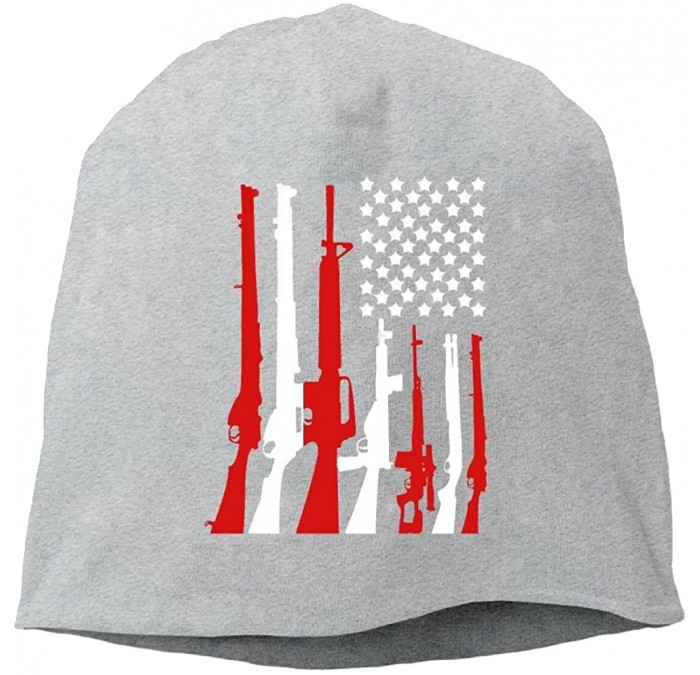 Skullies & Beanies American Flag with Machine Guns Beanies Cap for Men Women - Ash - CH187CNQYG7 $8.97