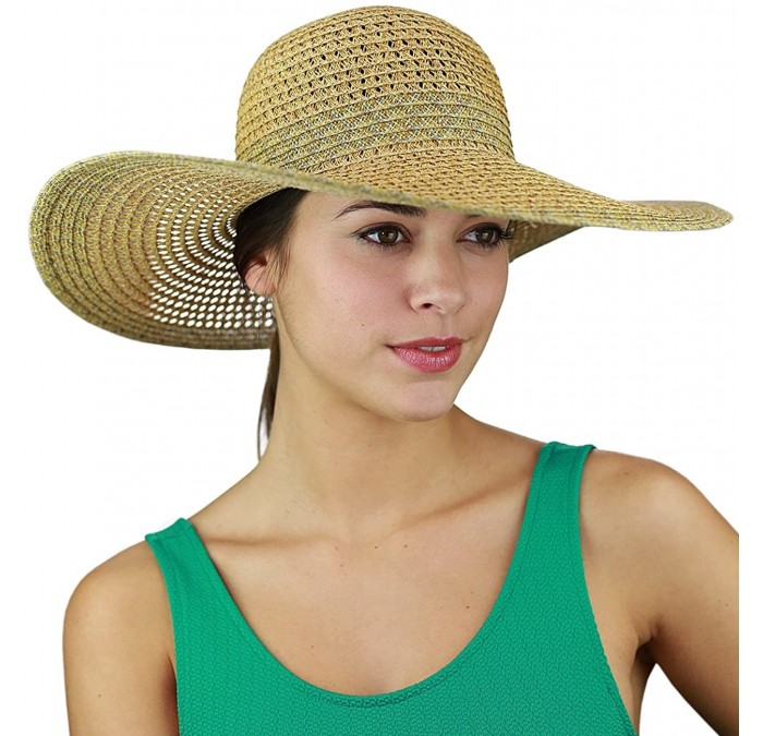 Sun Hats Women's Open Weaved Multicolored Band and Wide Brim Floppy Summer Sun Hat - Olive Mix - CY17YU5N9HM $12.15