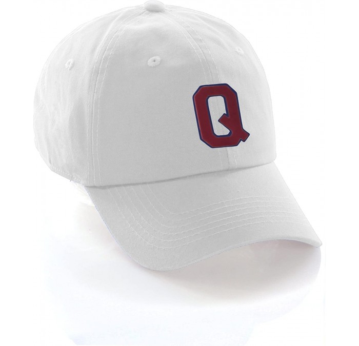 Baseball Caps Customized Letter Intial Baseball Hat A to Z Team Colors- White Cap Blue Red - Letter Q - CV18ET55T33 $24.94