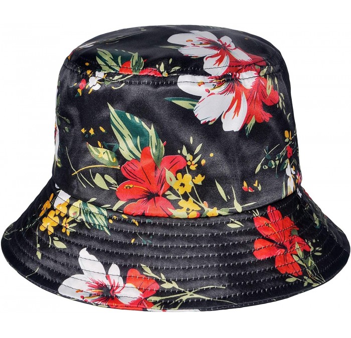 Bucket Hats Fashion Print Bucket Hat Summer Fisherman Cap for Women Men - Flower Black - C718TAMTMR3 $23.22