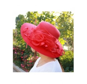 Sun Hats Fashion Women's Organza Floral Wide Brim Kentucky Derby Church Dress Sun Hat Summer Beach Cap - Light Pink - CF18SZR...