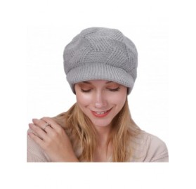 Skullies & Beanies Women's Winter Beanie Newsboy Cap Warm Fleece Lining - Thick Slouchy Cable Knit Skull Hat Ski Cap - Grey -...