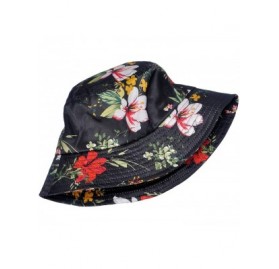 Bucket Hats Fashion Print Bucket Hat Summer Fisherman Cap for Women Men - Flower Black - C718TAMTMR3 $21.67