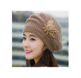 Berets Fashion Womens Flower Knit Crochet Beanie Hat Winter Warm Cap Beret - Khaki - CO12NB61314 $17.56