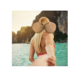 Visors Straw Visors for Women- Summer Foldable Wide Brim Beach Sun Visor Hat Roll Up - Khaki - CD18U30GWMH $17.98