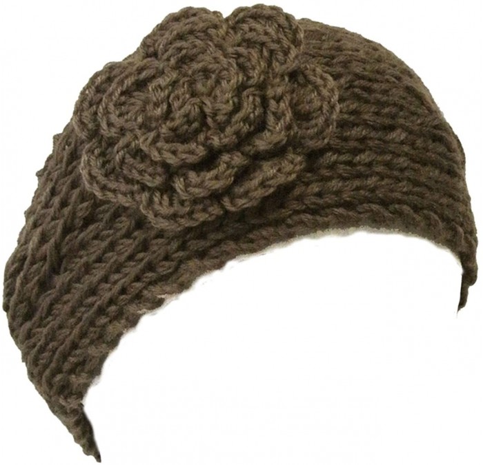 Headbands Winter Hand Knit Floral Headband - Brown - CB11LJ6354T $18.64