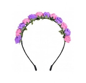 Headbands Boho Floral Crown Rose Flower Headband Hair Wreath - Pink Purple - CD18G7780WW $10.93