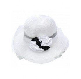 Sun Hats Women's Summer Sun Hat Foldable Floppy Organza Wide Brim Bucket Hat Straw Hat - H-white - C818SI05R4A $13.53