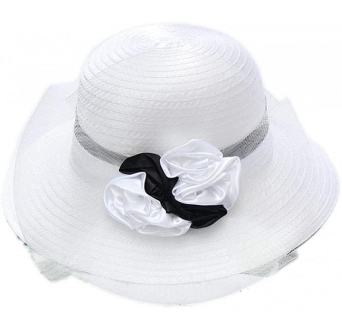 Sun Hats Women's Summer Sun Hat Foldable Floppy Organza Wide Brim Bucket Hat Straw Hat - H-white - C818SI05R4A $13.53