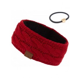Cold Weather Headbands Winter Fuzzy Fleece Lined Thick Knitted Headband Headwrap Earwarmer(HW-20)(HW-33) - Red (With Ponytail...