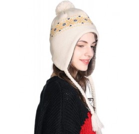 Skullies & Beanies Women Knit Beanie Snow Winter Hat Ski Cap with Pom for Girl Cold Weather 54-60cm - 00792-beige - CY18AYACT...
