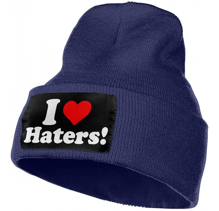 Skullies & Beanies Women & Men I Love Haters Winter Warm Beanie Hats Stretch Skull Ski Knit Hat Cap - Navy - CA18MGCWZL0 $38.18