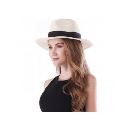 Fedoras Women Panama Straw Sun Hat Foldable Wide Brim Fedora Beach Sun Caps - White - CW18E6C6SR3 $11.65