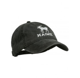 Baseball Caps Maine State Moose Embroidered Washed Dyed Cap - Black - CR11P5HWIY1 $19.20