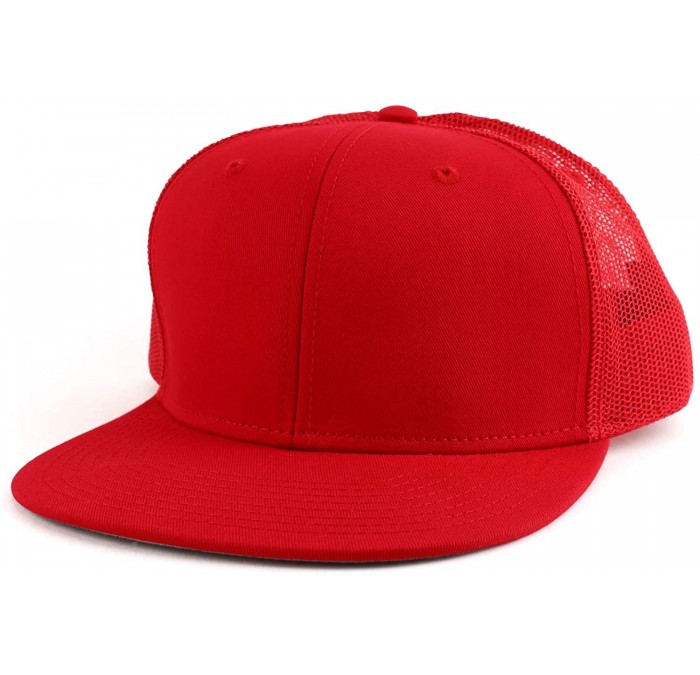 Baseball Caps Oversize XXL Blank Flatbill Mesh Snapback Cap - Red - CE18A56IHNH $22.49