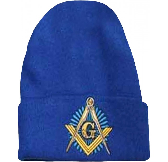Skullies & Beanies Mason Blue Winter Skull Cap Knit Ski Hat Masonic Lodge Cuffed Beanie - C0126ZL2HYB $30.05