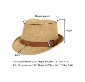 Fedoras Men/Womens Outdoor Casual Structured Straw Fedora Hat w/PU Leather Strap - Khaki Hat Brown Belt - CH1804ME735 $14.17
