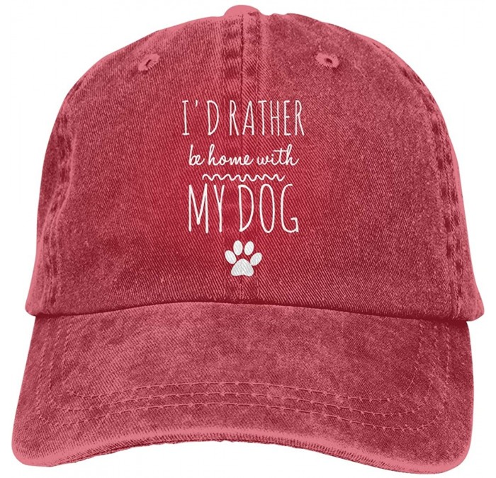 Baseball Caps Men's/Women's I'd Rather Be Home with My Dog Yarn-Dyed Denim Baseball Cap Adjustable Dad Hat - Red - CQ18OR9I2R...