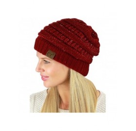 Skullies & Beanies Women's Sparkly Sequins Warm Soft Stretch Cable Knit Beanie Hat - Burgundy - C018IQHNEYI $12.73