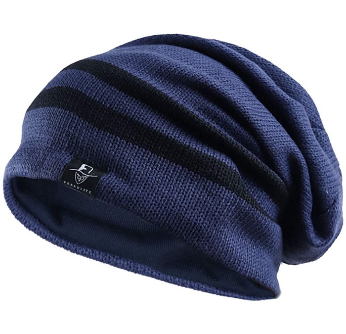 Skullies & Beanies Slouchy Beanie for Men Winter Summer Skull Cap Oversize Knit Hat - Navy Blue - C512N4YG865 $26.68
