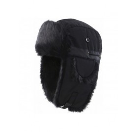 Bomber Hats Oudoor Unisex Faux Fur Lined Trapper Hat Warm Windproof Winter Russian Hats - Black - CO12MYDZJHD $11.88