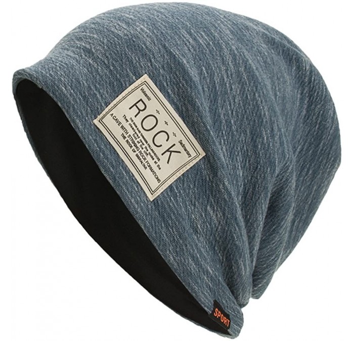 Skullies & Beanies Cotton Beanies for Women Striped Warm Winter Beanie Headwraps Slouchy Hat Sport (Blue) - CT18I3CZ88T $16.64