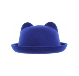 Bomber Hats Women Wool Felt Cat Ear Roll-up Hat Fedora Bowler Head Circumference 22.5" - Blue - CU127E5KN3J $16.11
