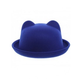 Bomber Hats Women Wool Felt Cat Ear Roll-up Hat Fedora Bowler Head Circumference 22.5" - Blue - CU127E5KN3J $16.11