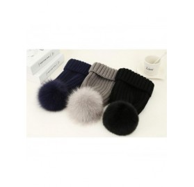 Skullies & Beanies Winter Knit Hat Kids Real Fur Pom Pom Warm Beanie Hat - Pink (Real Fox Fur) - C818Y2CG86D $21.58